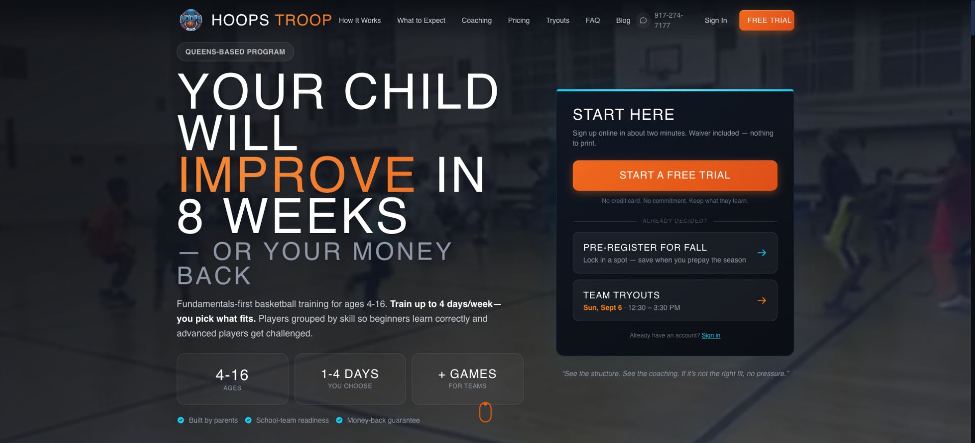 The Hoops Troop home page, a youth basketball program