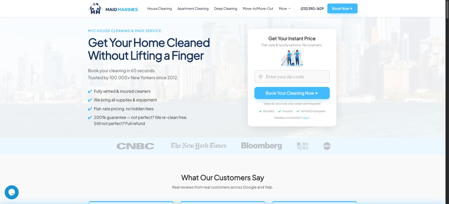 The Maid Marines home page, a New York house cleaning service