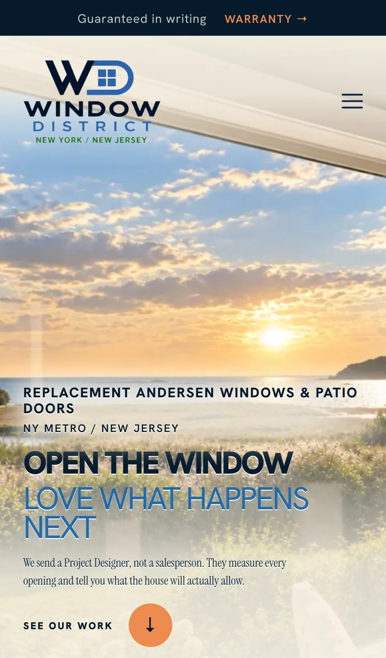 The Window District website on a phone